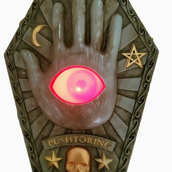 New Halloween Eyeball Doorbell Animated Creepy Coffin Hand Sound Lights Up Gemmy - Picture 3 of 11